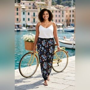 Adidas Floral Leggings XL (16) 🌸 Black Athletic Pants Women | Comfy & Stylish A